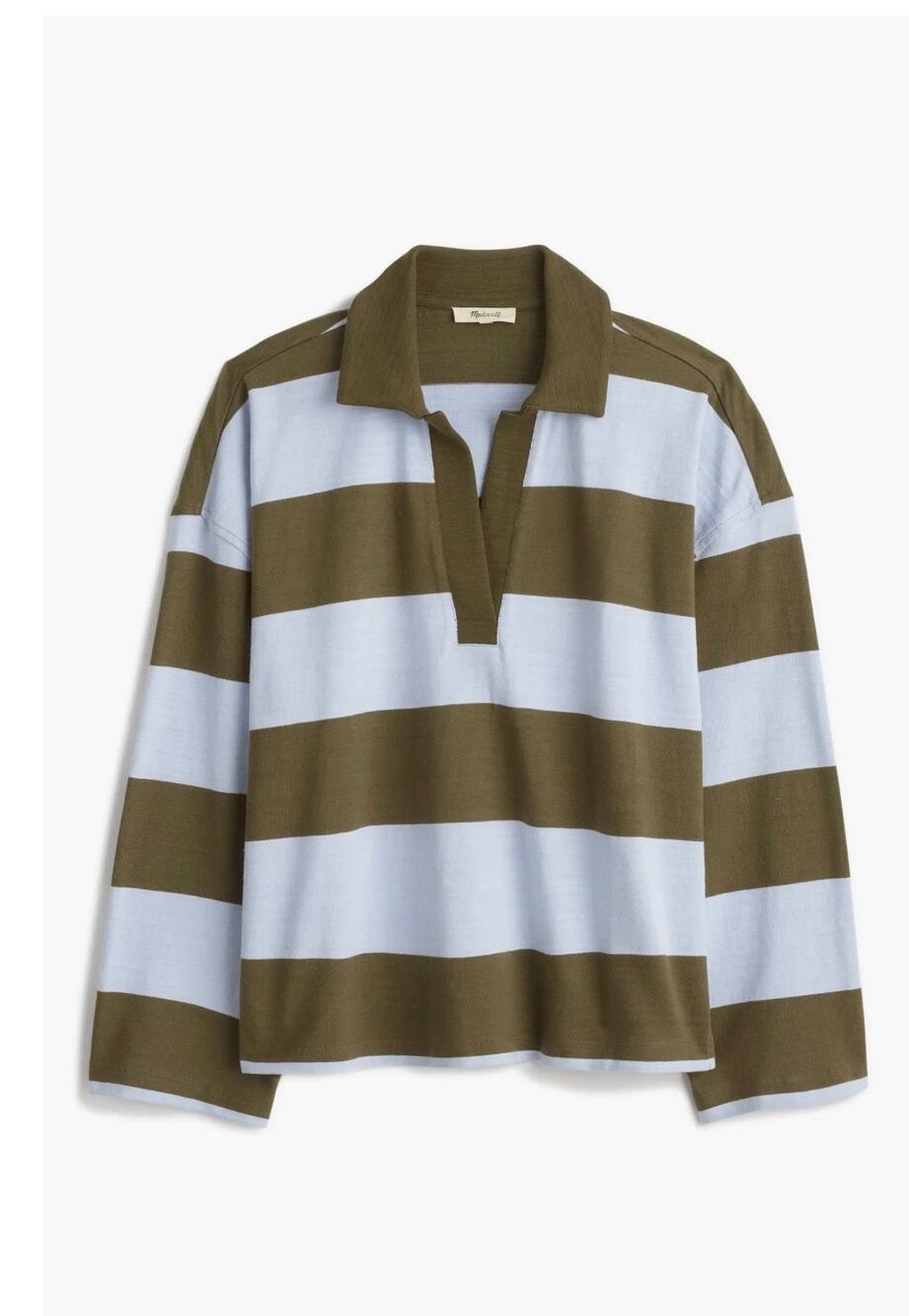 MADEWELL Stripe Long Sleeve Rugby Shirt NS580 Green Blue Size SMALL